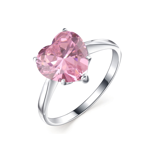 Кольцо-сердце из серебра с розовым фианитом