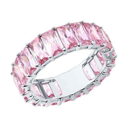 Кольцо-дорожка из серебра с розовыми фианитами