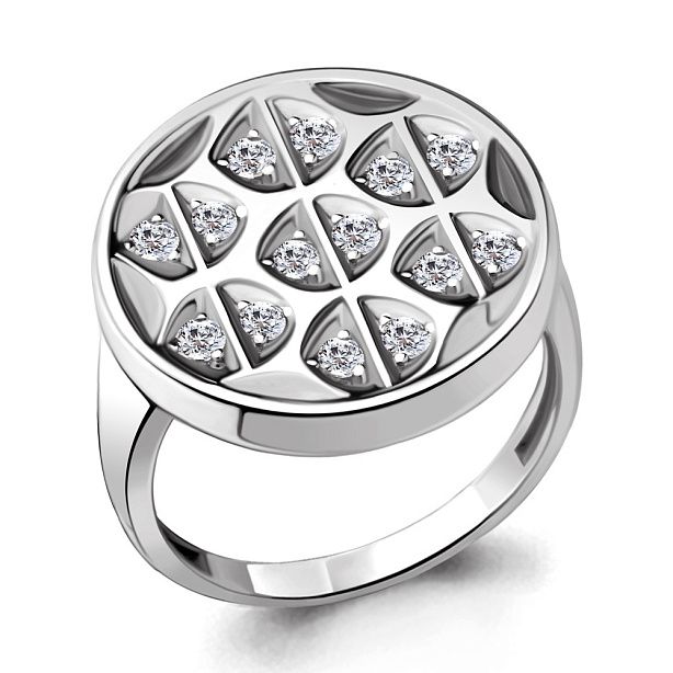 Кольцо-печатка из серебра и фианитами