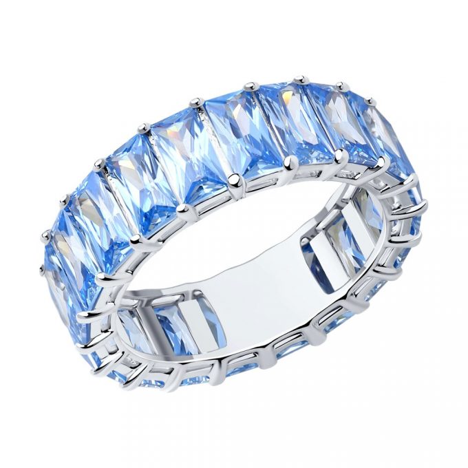 Кольцо-дорожка из серебра с голубыми фианитами