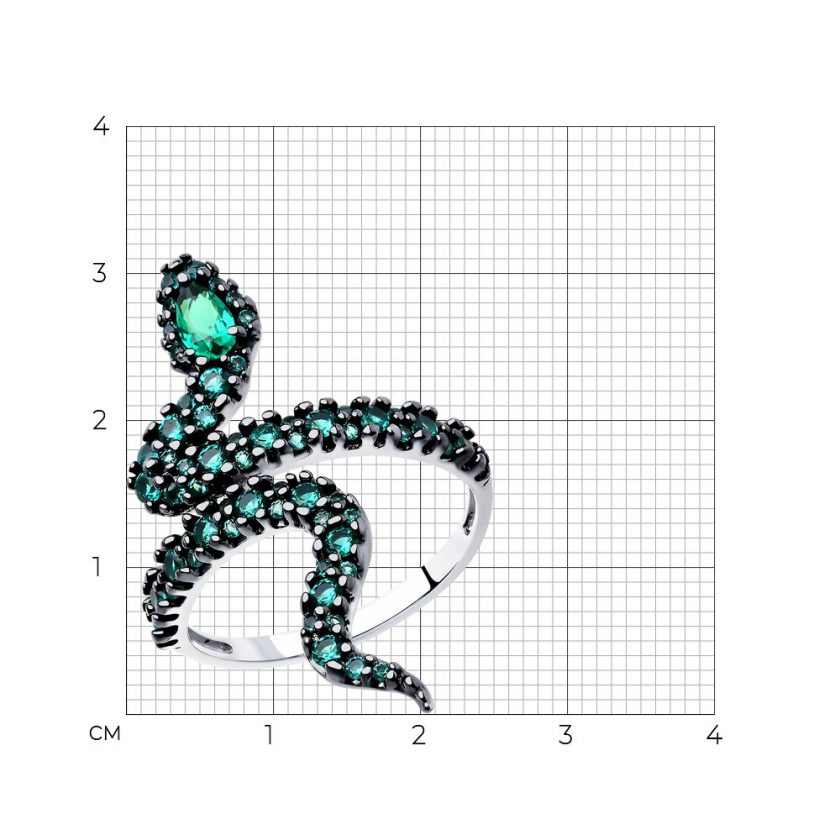 Кольцо-змея из серебра с фианитами