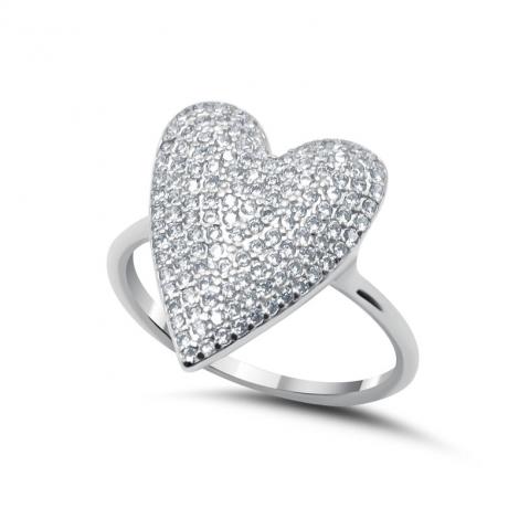 Кольцо сердце из серебра с белыми фианитами