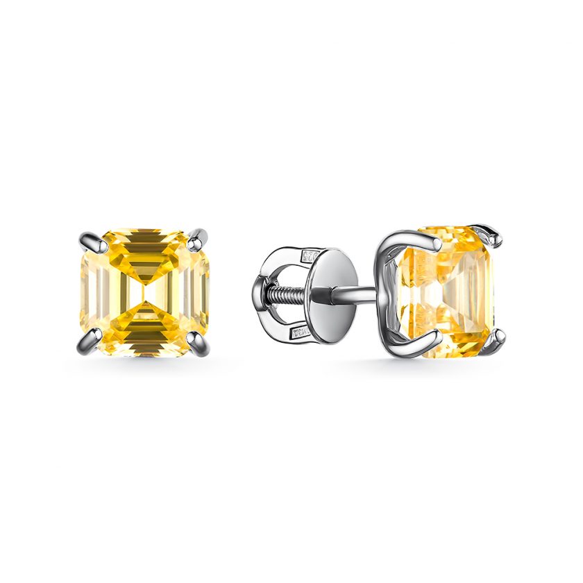 Серьги Tosya premium с квадратными желтыми фианитами Diamond