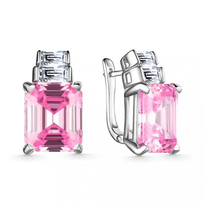 Серьги Tosya Premium с розовыми фианитами Diamond