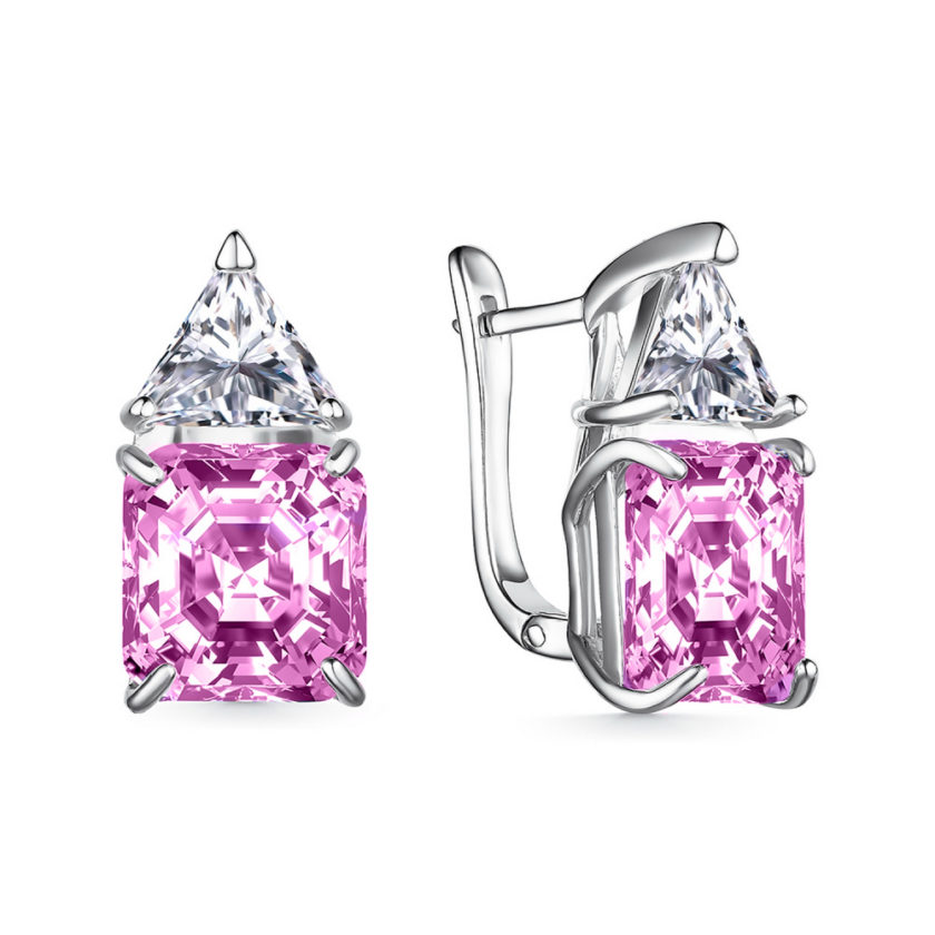 Серьги Tosya Premium с розовыми фианитами Diamond