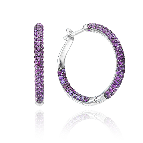 Серьги-конго из серебра с фиолетовыми фианитами